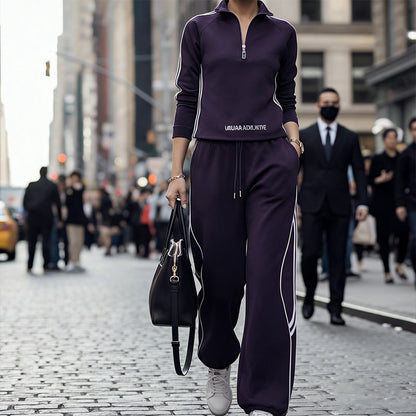 Damen-Freizeit-Trainingsanzug-Set mit halbem Reißverschluss