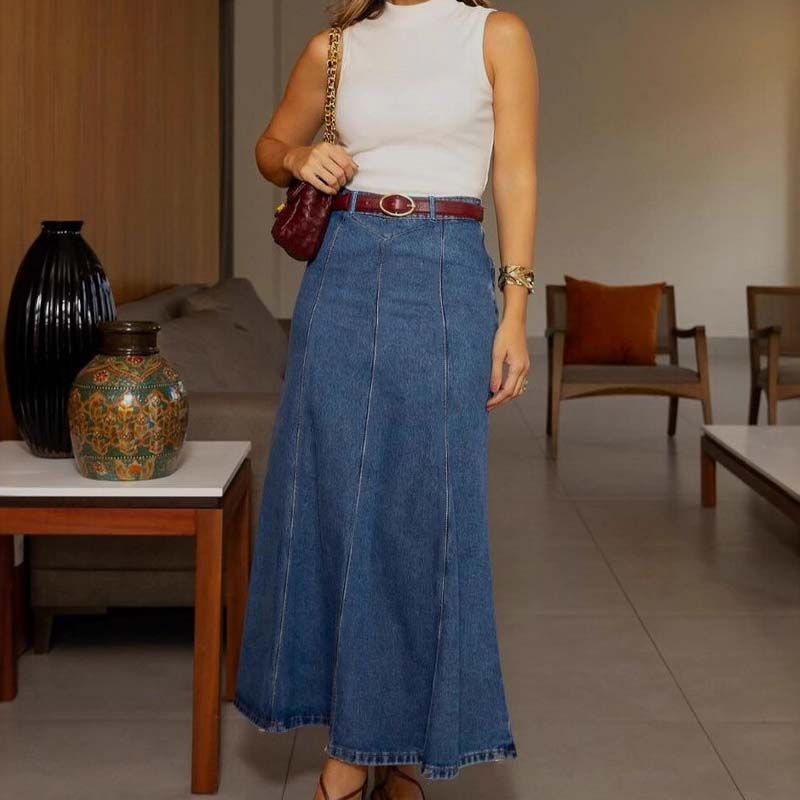 🎁2026 Neuheiten 50 % RABATT💥 Damen-Maxirock aus Denim mit hoher Taille und A-Linien-Schnitt