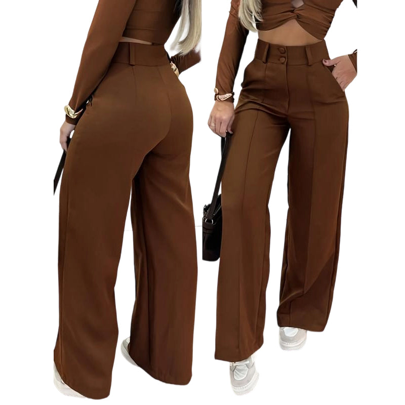 ⌛ Nur noch 3 Tage – 50 % auf alles! ⏰ Damen-Hose mit hohem Bund, weitem Bein und einfarbigem Bein