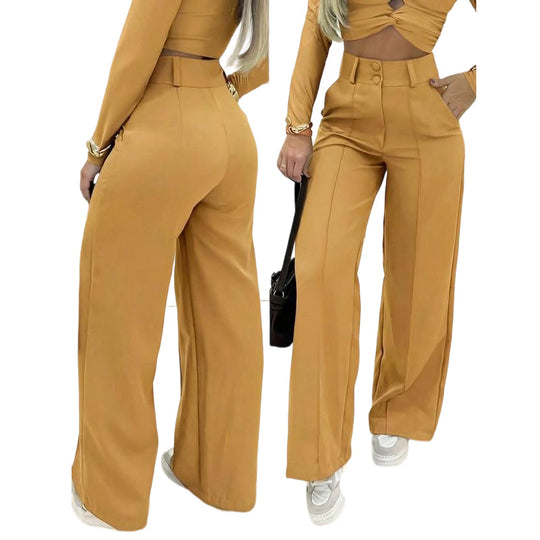 ⌛ Nur noch 3 Tage – 50 % auf alles! ⏰ Damen-Hose mit hohem Bund, weitem Bein und einfarbigem Bein