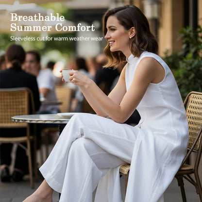 Einfarbiges, zweiteiliges Set aus Oberteil und Hose mit hohem und niedrigem Schlitz.