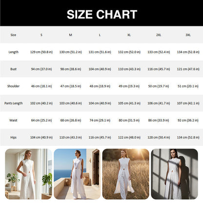 Einfarbiges, zweiteiliges Set aus Oberteil und Hose mit hohem und niedrigem Schlitz.