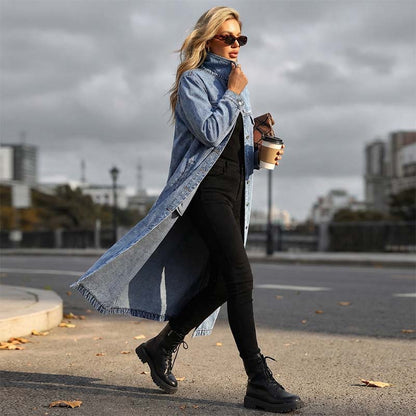 📢📢60 % Rabatt!! ⏰Langer, lässiger Jeansmantel für Damen mit Knöpfen
