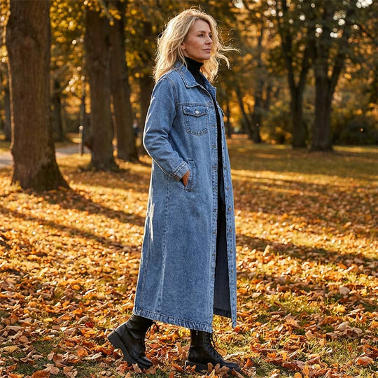 📢📢60 % Rabatt!! ⏰Langer, lässiger Jeansmantel für Damen mit Knöpfen