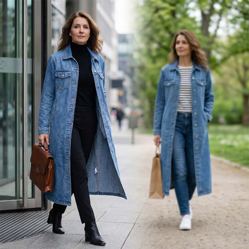 📢📢60 % Rabatt!! ⏰Langer, lässiger Jeansmantel für Damen mit Knöpfen