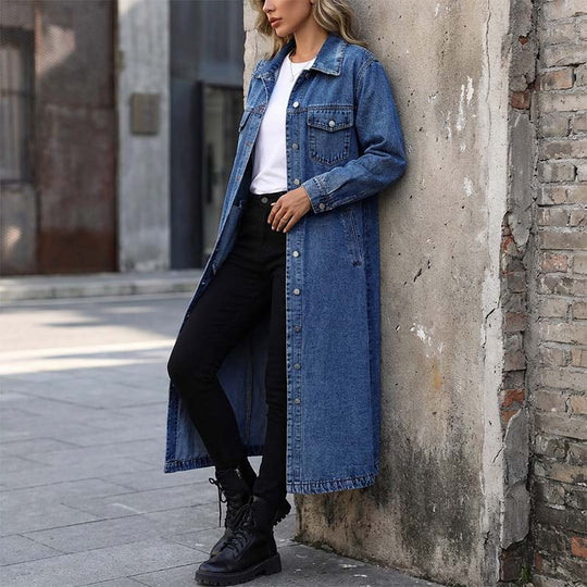 📢📢60 % Rabatt!! ⏰Langer, lässiger Jeansmantel für Damen mit Knöpfen