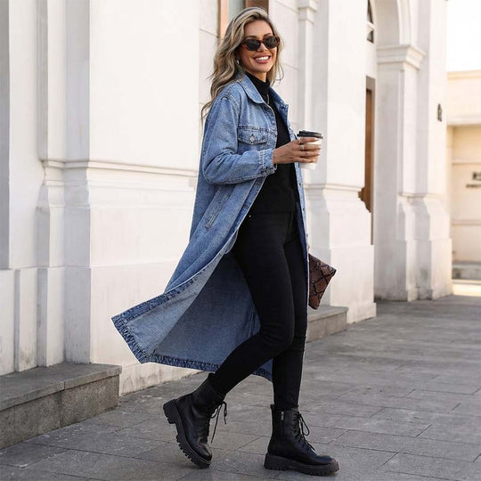 📢📢60 % Rabatt!! ⏰Langer, lässiger Jeansmantel für Damen mit Knöpfen