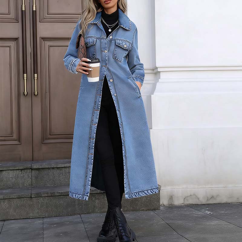 📢📢60 % Rabatt!! ⏰Langer, lässiger Jeansmantel für Damen mit Knöpfen