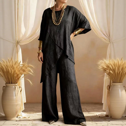 🔥Solange der Vorrat reicht 50 % Rabatt!🎉Zweiteiliges Damen-Outfit mit lockerer Passform und asymmetrischem Oberteil