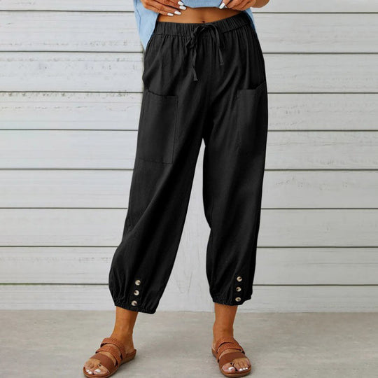 👖 60% korting! 💞 Wijde, rechte damesbroek van katoen &amp;  Linnen – Ademend, flatterende pasvorm &amp;  Praktische tassen ✨