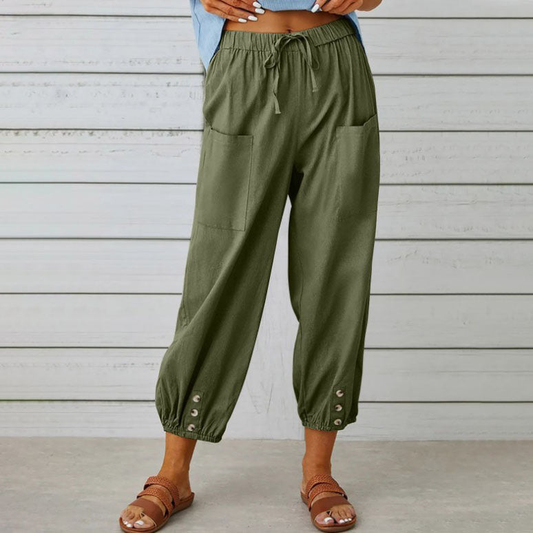 👖 60% korting! 💞 Wijde, rechte damesbroek van katoen &amp;  Linnen – Ademend, flatterende pasvorm &amp;  Praktische tassen ✨