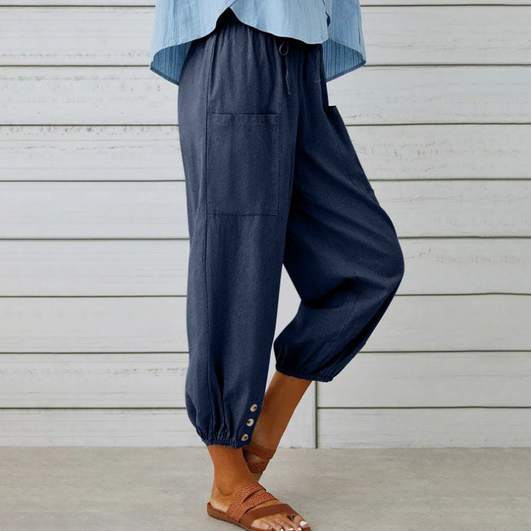 👖 60% korting! 💞 Wijde, rechte damesbroek van katoen &amp;  Linnen – Ademend, flatterende pasvorm &amp;  Praktische tassen ✨