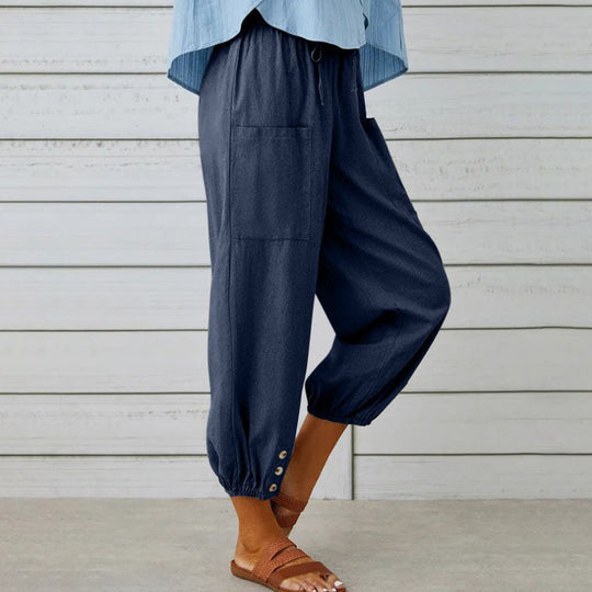 👖 60% korting! 💞 Wijde, rechte damesbroek van katoen &amp;  Linnen – Ademend, flatterende pasvorm &amp;  Praktische tassen ✨