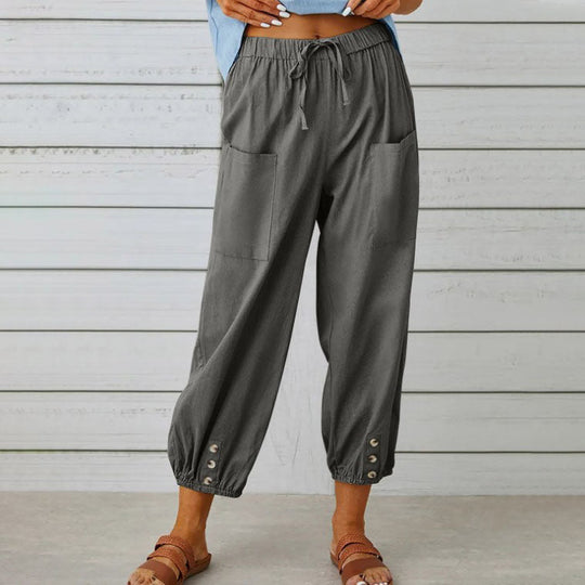 👖 60% korting! 💞 Wijde, rechte damesbroek van katoen &amp;  Linnen – Ademend, flatterende pasvorm &amp;  Praktische tassen ✨