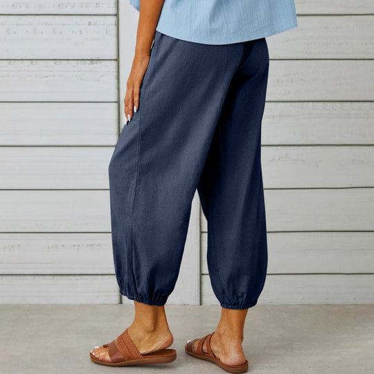 👖 60% korting! 💞 Wijde, rechte damesbroek van katoen &amp;  Linnen – Ademend, flatterende pasvorm &amp;  Praktische tassen ✨