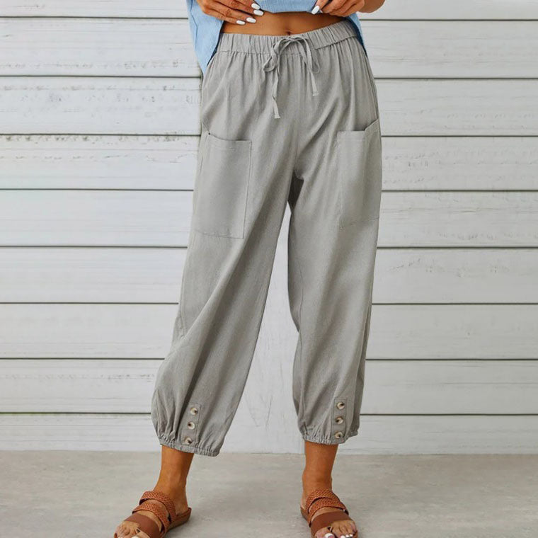 👖 60% korting! 💞 Wijde, rechte damesbroek van katoen &amp;  Linnen – Ademend, flatterende pasvorm &amp;  Praktische tassen ✨