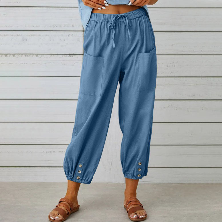 👖 60% korting! 💞 Wijde, rechte damesbroek van katoen &amp;  Linnen – Ademend, flatterende pasvorm &amp;  Praktische tassen ✨