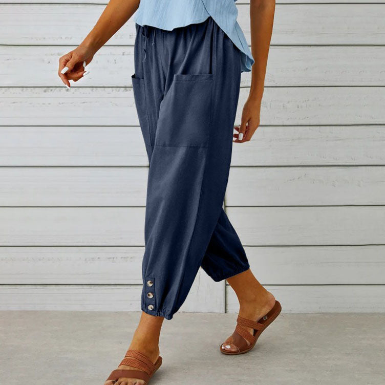 👖 60% korting! 💞 Wijde, rechte damesbroek van katoen &amp;  Linnen – Ademend, flatterende pasvorm &amp;  Praktische tassen ✨