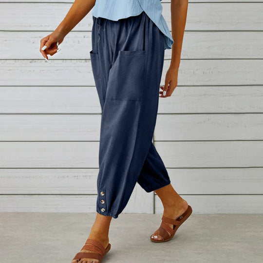 👖 60% korting! 💞 Wijde, rechte damesbroek van katoen &amp;  Linnen – Ademend, flatterende pasvorm &amp;  Praktische tassen ✨