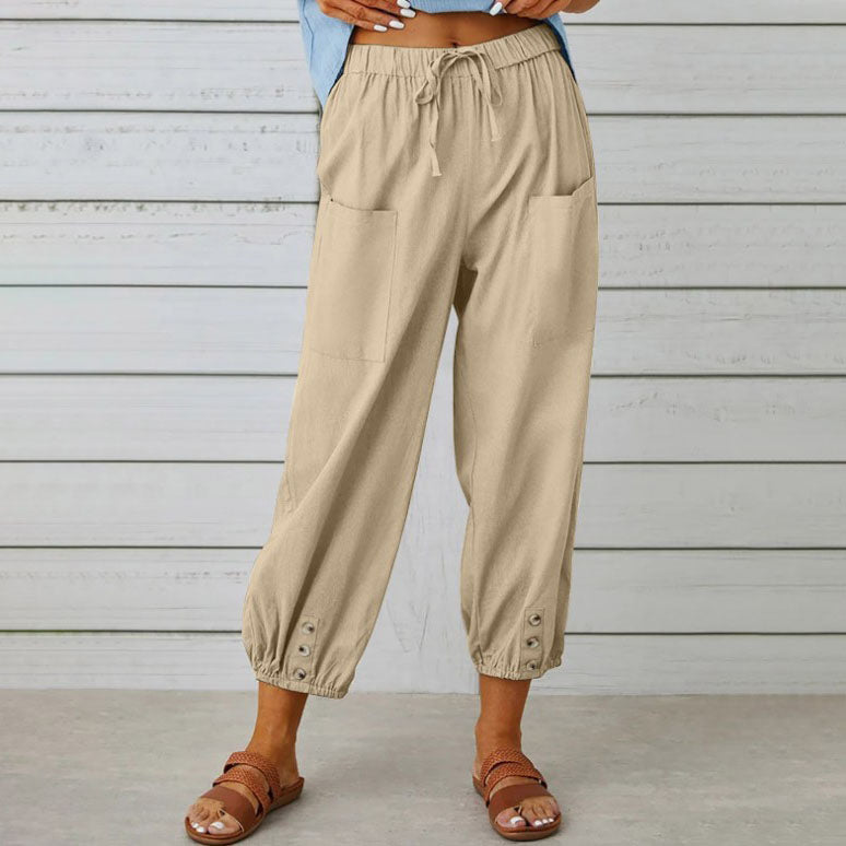 👖 60% korting! 💞 Wijde, rechte damesbroek van katoen &amp;  Linnen – Ademend, flatterende pasvorm &amp;  Praktische tassen ✨