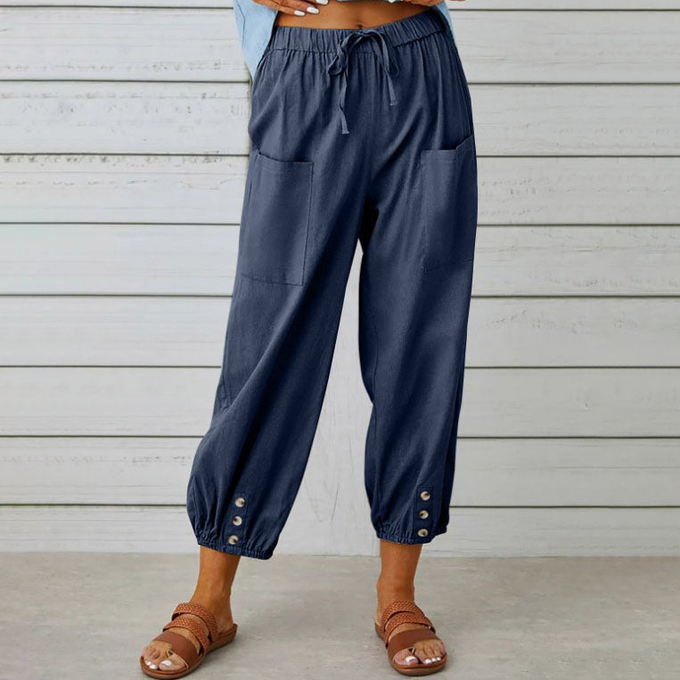 👖 60% korting! 💞 Wijde, rechte damesbroek van katoen &amp;  Linnen – Ademend, flatterende pasvorm &amp;  Praktische tassen ✨