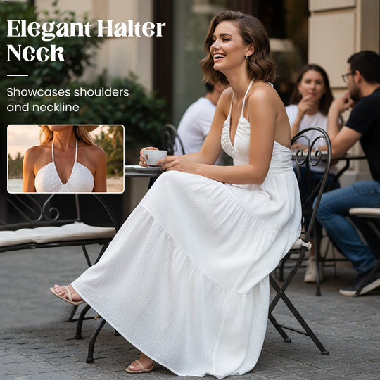 💎 50% RABATT! 💎 Halsfreies, Rückenfreies Layering-Maxikleid – Bohemian Chic, Fließend &amp; Perfekt für Frühling und Sommer ☀️👗