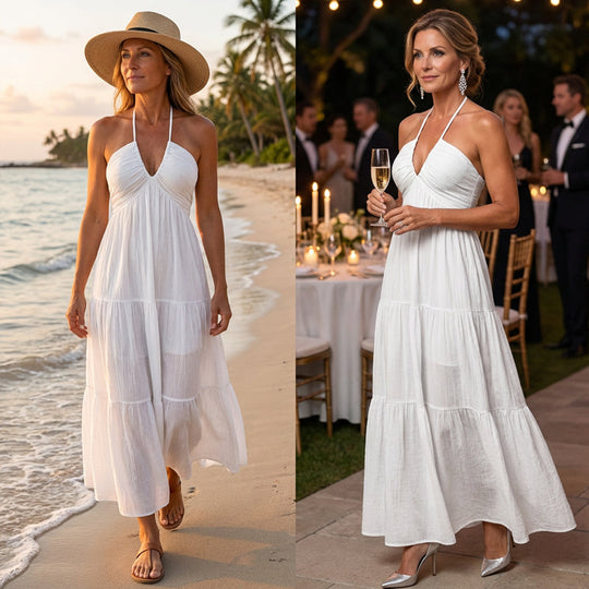 💎 50% RABATT! 💎 Halsfreies, Rückenfreies Layering-Maxikleid – Bohemian Chic, Fließend &amp; Perfekt für Frühling und Sommer ☀️👗