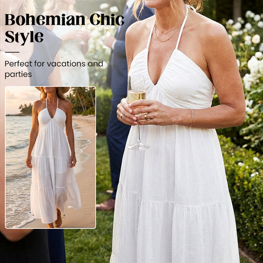💎 50% RABATT! 💎 Halsfreies, Rückenfreies Layering-Maxikleid – Bohemian Chic, Fließend &amp; Perfekt für Frühling und Sommer ☀️👗