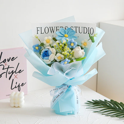 🌸 50% RABATT! 🎉 Handmade Delicate Crochet Flower Bouquet – Lifelike Design, Durable & Perfect Home Decor/Gift ✨