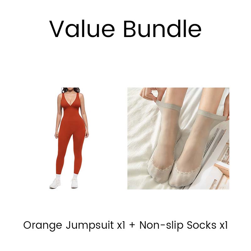 Hochdehnbarer Jumpsuit mit V-Ausschnitt für Fitness und Yoga