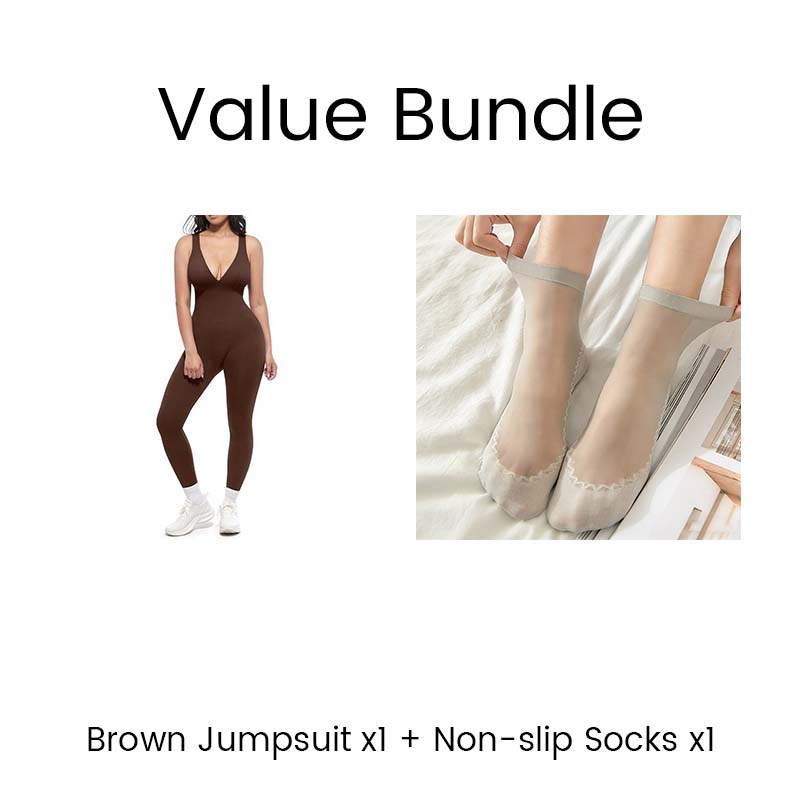 Hochdehnbarer Jumpsuit mit V-Ausschnitt für Fitness und Yoga
