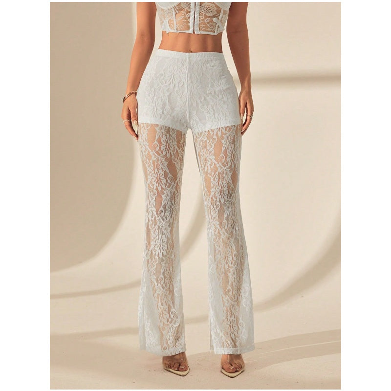 Elegante Schlaghose aus Spitze mit hohem Bund