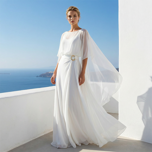 Fließender Saum mit Kapuzenärmel und Wickelhose