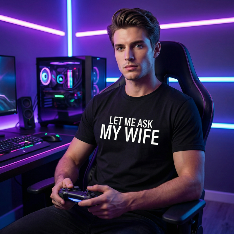 "Lass mich mal meine Frau fragen" - Lustiges Print-Shirt für Männer