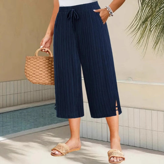 🔥50% RABATT! Damen Caprihose: Weitbein, Kordelzug-Bund &amp; Taschen – Lässig &amp; komfortabel