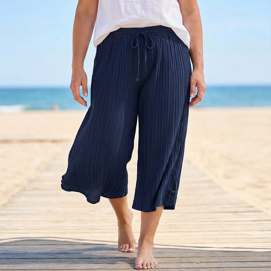 🔥50% RABATT! Damen Caprihose: Weitbein, Kordelzug-Bund &amp; Taschen – Lässig &amp; komfortabel