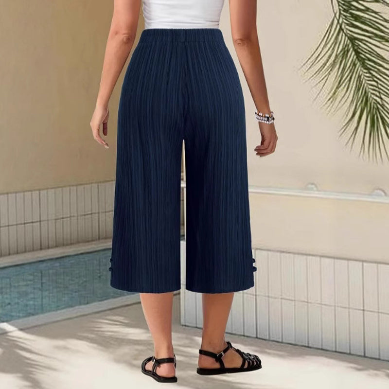 🔥50% RABATT! Damen Caprihose: Weitbein, Kordelzug-Bund &amp; Taschen – Lässig &amp; komfortabel