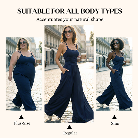 ☀️ Damen Sommer-Jumpsuit – Spaghettiträger, geraffte Taille, weites Bein, atmungsaktiv &amp; figurbetont, S–XL