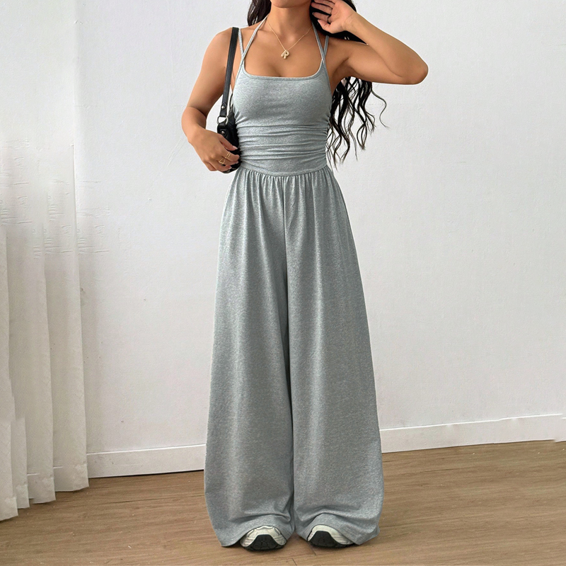 ☀️ Damen Sommer-Jumpsuit – Spaghettiträger, geraffte Taille, weites Bein, atmungsaktiv &amp; figurbetont, S–XL