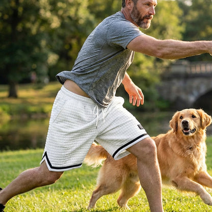 🏃 Locker geschnittene Herren-Shorts mit Streifen- / Karo-Design – Bequeme Freizeitshorts für Sport & Alltag – Sommerliche Baumwoll-Shorts🩳