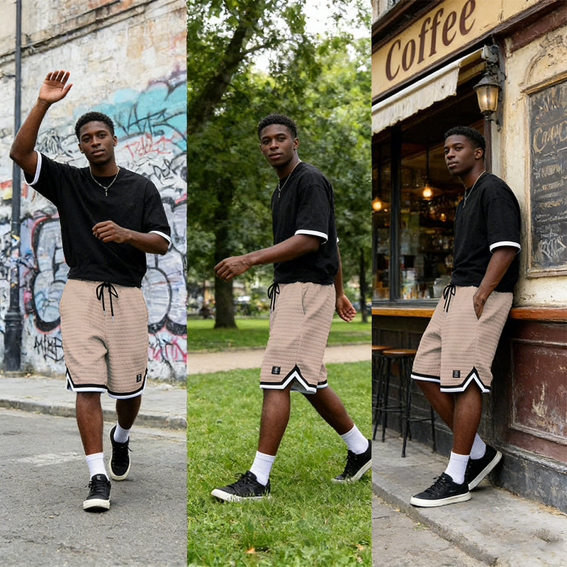 🏃 Locker geschnittene Herren-Shorts mit Streifen- / Karo-Design – Bequeme Freizeitshorts für Sport & Alltag – Sommerliche Baumwoll-Shorts🩳