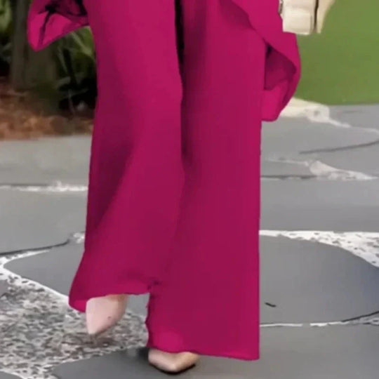 Damen-Zweiteiler: Charmantes asymmetrisches Top &amp; Hose mit weitem Bein