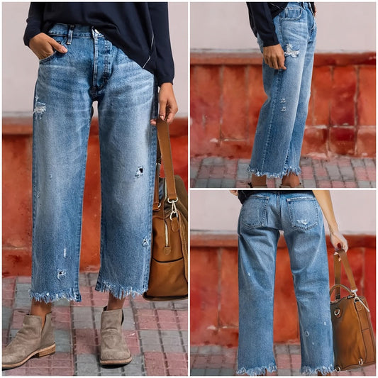 Damen-Retro-Cropped-Straight-Leg-Jeans