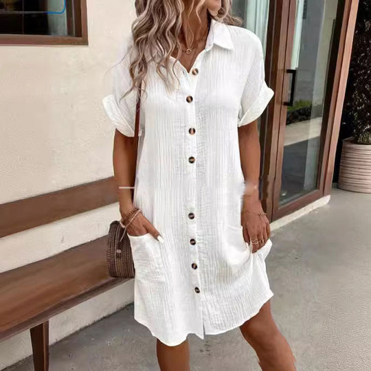 💎 60% RABATT! 💎 Damen-Freizeitkleidhemd – Kurze Ärmel, Knöpfe &amp; Praktische Taschen (Baumwollmix, M–2XL) 👗✨