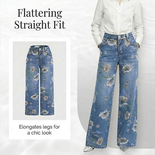 💎65% Rabatt 👖Damenjeans mit Blumenmuster und geradem Bein【BEI 2 ARTIKELN VERSANDKOSTENFREI】✨