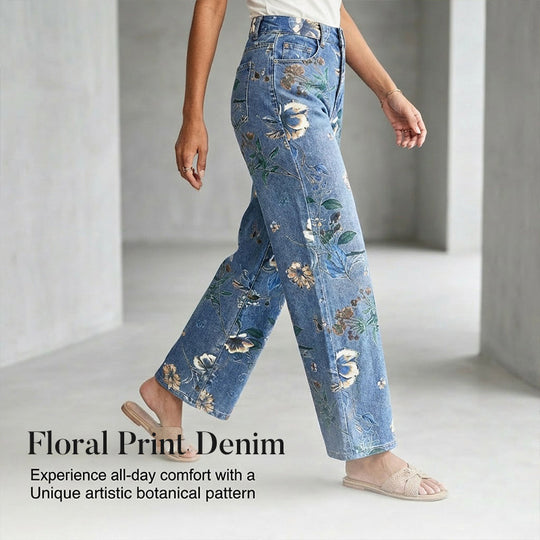 💎65% Rabatt 👖Damenjeans mit Blumenmuster und geradem Bein【BEI 2 ARTIKELN VERSANDKOSTENFREI】✨