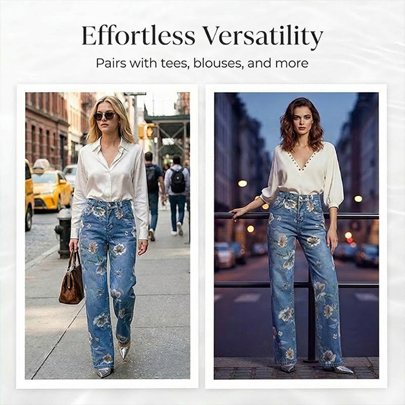 💎65% Rabatt 👖Damenjeans mit Blumenmuster und geradem Bein【BEI 2 ARTIKELN VERSANDKOSTENFREI】✨