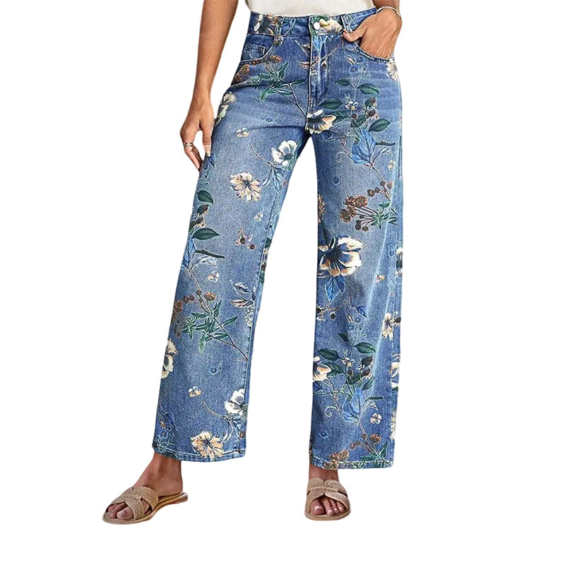 💎65% Rabatt 👖Damenjeans mit Blumenmuster und geradem Bein【BEI 2 ARTIKELN VERSANDKOSTENFREI】✨