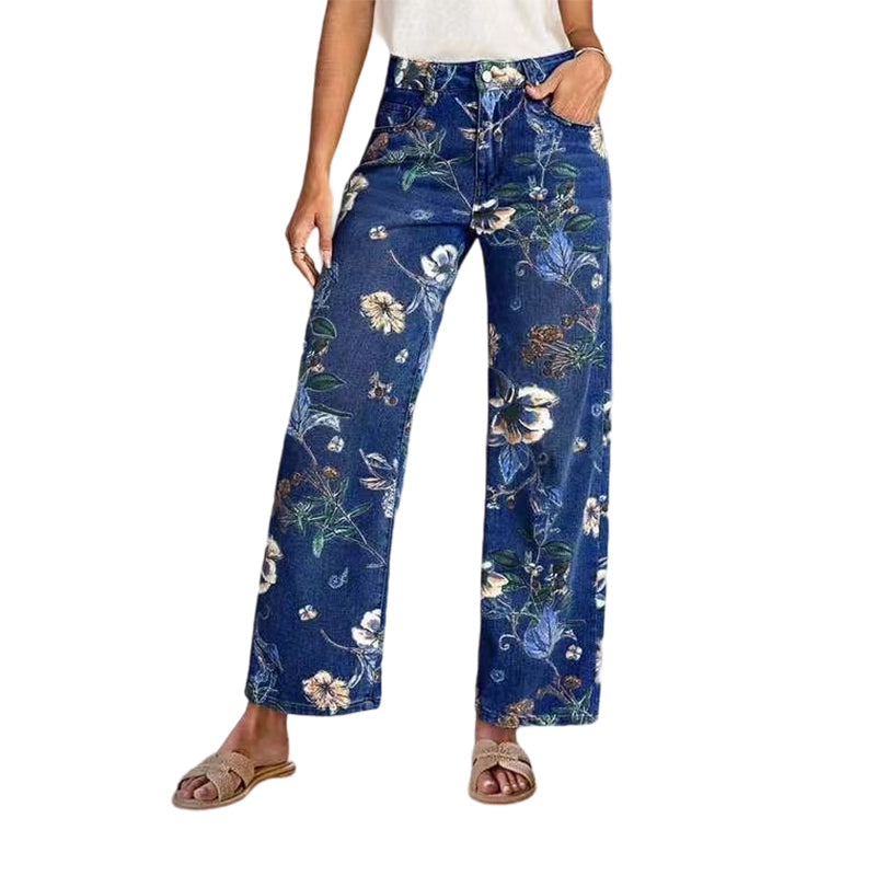 💎65% Rabatt 👖Damenjeans mit Blumenmuster und geradem Bein【BEI 2 ARTIKELN VERSANDKOSTENFREI】✨