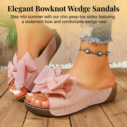 👡 60% RABATT! 🎀 Damen-Bowknot Zehenfreie Keilabsatz-Sandalen – Stilvoll, Bequem &amp; Perfekt für Sommer &amp; Feste 🌸